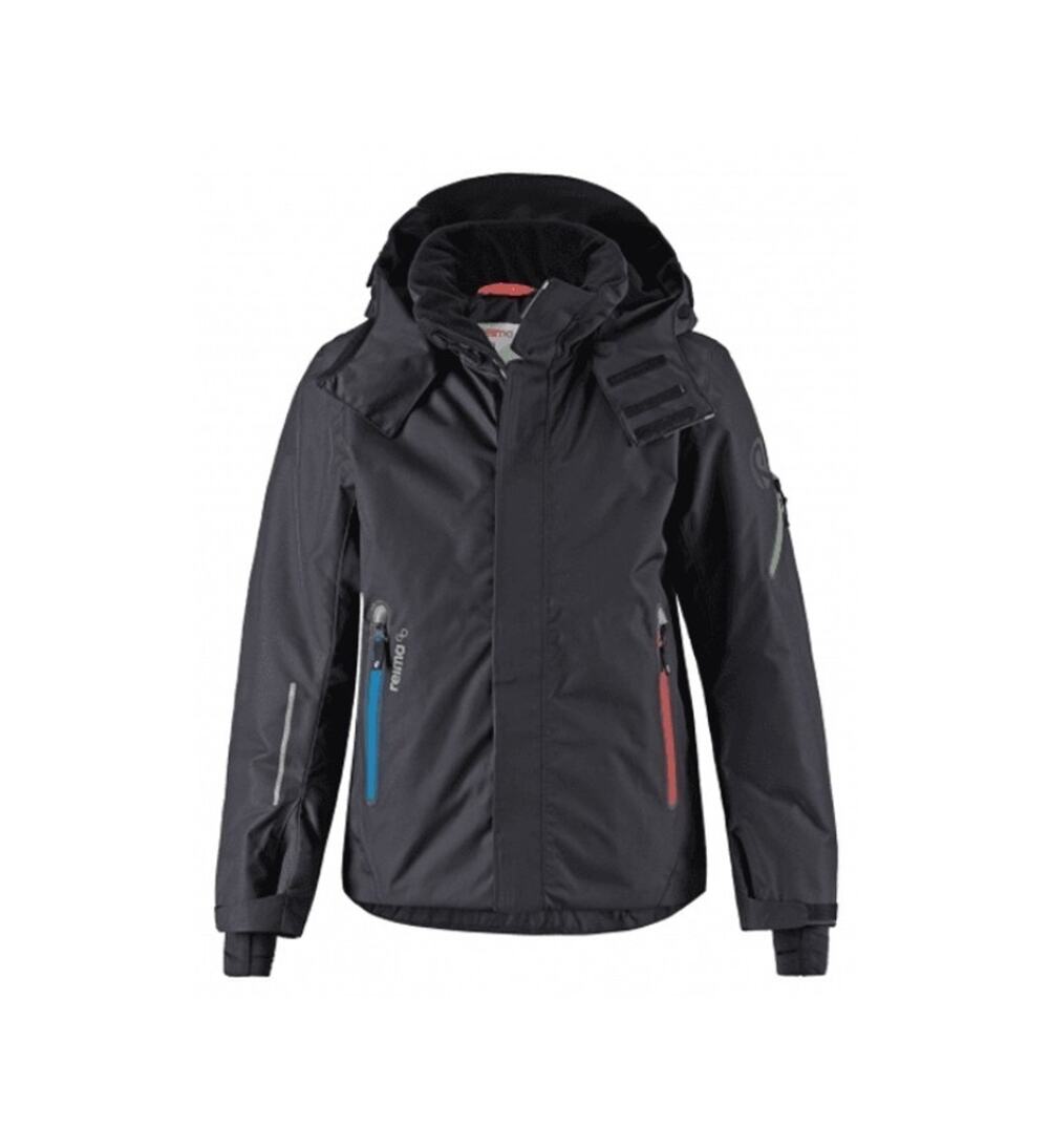 REIMA Wheeler Boys Ski Jacket Black Fluorescent Zip Pockets Hooded Youth Size 12